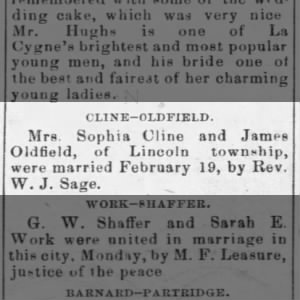 Cline - Oldfield Marriage