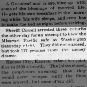 Sheriff T H Correll arresting three culprits attempting to blow the Missouri Pacific.