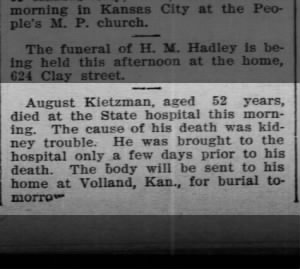 Death Notice: August Kietzman