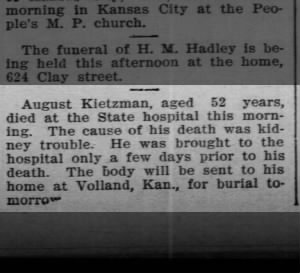 Death notice: August Kietzman