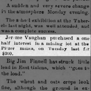 Jerome "Rome" Vaughan purchases interest in mining lot 1879