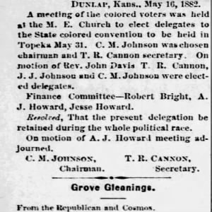 State Colored Convention to be in Topeka May 31, 1882