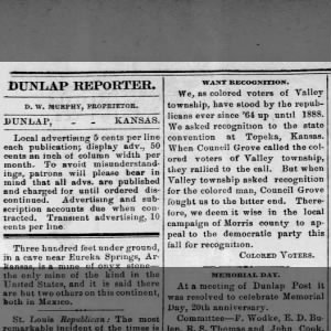 Dunlap colored voters appeal --As appeared in Dunlap Reporter newspaper May 10 1888