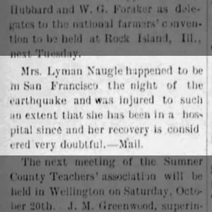 Laura Naugle seriously injured in the 1906 San Francisco earthquake
