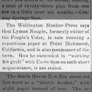 evidence Lyman Naugle is appointed postmaster of Point Richmond, California.