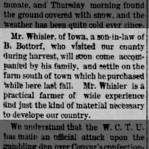 Whisler Family Moving from Iowa to Thomas County, 1893