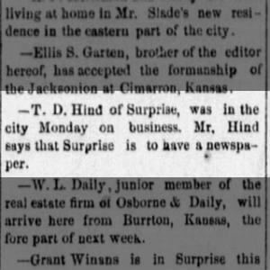 Newspaper of Surprise, Kansas 1866