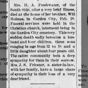 Obituary for Cora May Holmes Freshwater