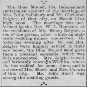 Belle Sailsbury Wedding to Zeigler
