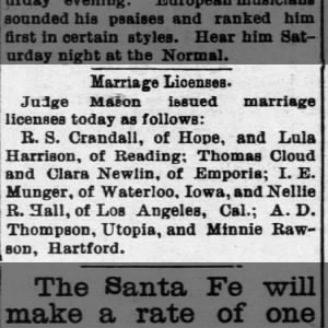 R. S. Grandall and Lula Harrison marriage