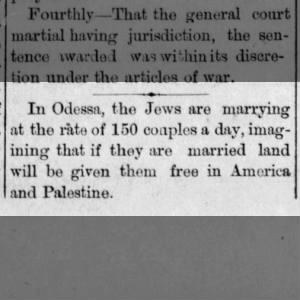 1882-04 Odessa Jews - 150 couples marrying each day