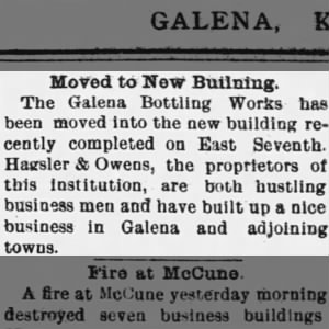 Galena Bottling Works moves to East Seventh Street new building October 1899