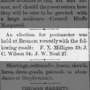 Francis Xavier Milligan Elected Postmaster 1885