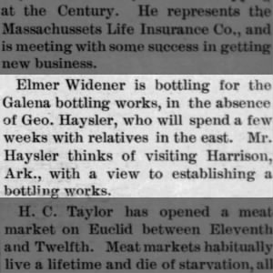 Elmer Widener and Galena bottling works May 1900