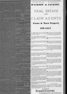 Land for sale. Longton KS. The Pioneer. 4/07/1880