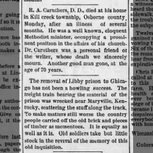 E. A. Caruthers, D.D. dies 31 May 1880 The Times Cawker City Ks