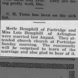 Hemphill - Hemphill married Aug 1922