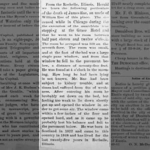 James Rae falls from window - Sherman County Democrat, 24 Nov 1887, p4
