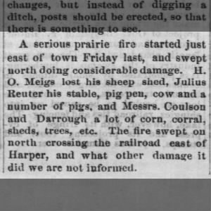 Prairie fire in Harper, 1883
