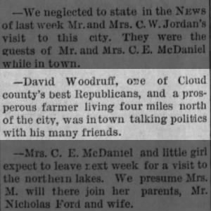 Local Doins Column, David Woodruff, Republican "politicking, 1889