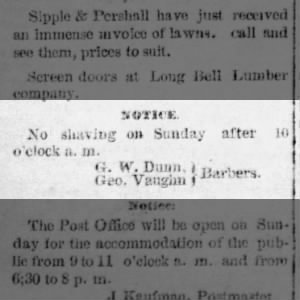 Geo. Vaughn & G.W. Dunn, Barbers "Chautauqua Springs Mail" KS 24 Jun 1887 Pg 5