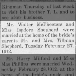 McPheeters / Shepherd marriage