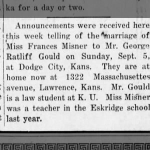 Marriage announcement - George Ratliff Gould and Frances Misner