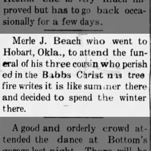 Merle J Beach attends funeral in Hobart, Oklahoma