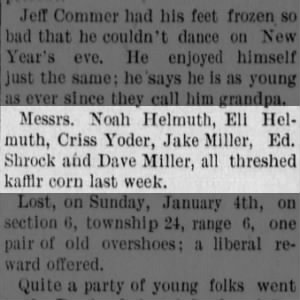 1903, Corn Threshing, Helmuth, Noah and Helmuth, Eli, Pg 8, Jan 14, Semi-Weekly Gazette