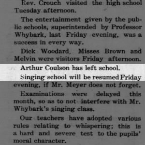 Arthur Coulson left school, March 1905