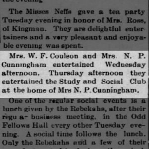 Mrs. W.F.Coulson and Mrs. N.P.Cunningham entertain, 1901