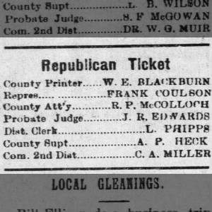 Frank Coulson, Republican ticket, 1900