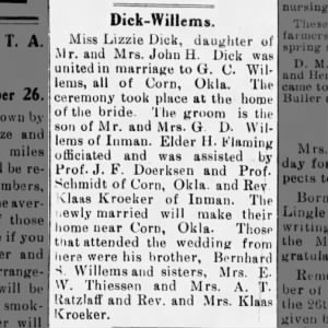 Marriage of Dick / Wil lems