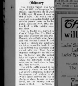 Obituary for Ora Clinton Spidel