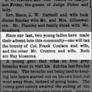 Col. Frank Coulson, birth of daughter? 1890