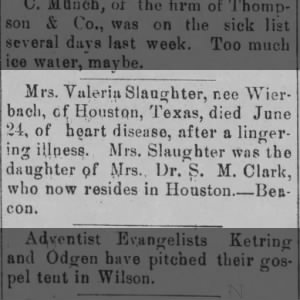 1897, Valeria Wierbach, death announcement