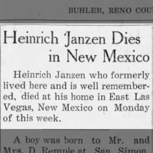 Heinrich Janzen Dies in New Mexico