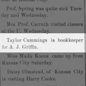 M. T. Cummings bookkeeper for A. J. Griffin