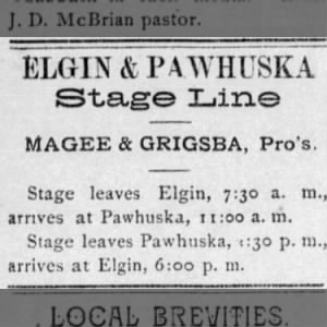 Elgin & Pawhuska Stage Line. 