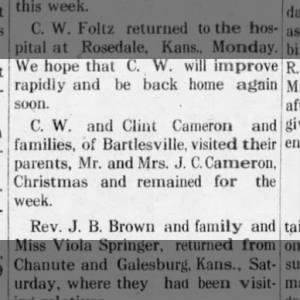 CW and Clint's parents are JC Cameron of Peru Kansas in 1914