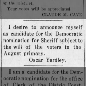Oscar Yardley Candidate for Sheriff ( Democratic )
