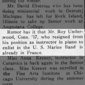 1917 09 08 Roy Underwood joined band