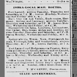 1878 Intra-Local Mail Routes includes a route through Vosburgh
