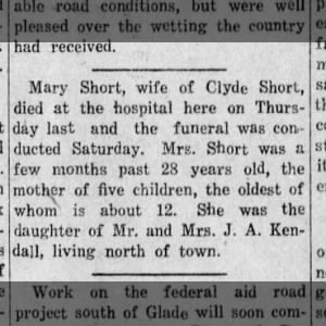 Mary Short wife of Clyde Short obit