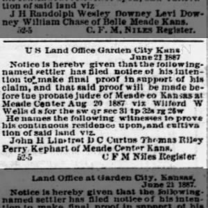1887 07 30 Land Claim Witness R Perry Kephart Meade County Democraft Sat Pg 2