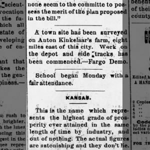 Town site surveyed on Anton Kinkelaar farm 
Meade County, Kansas 
3 Mar 1888
