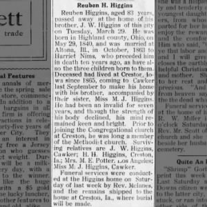 Obituary for Reuben H. Higgins
