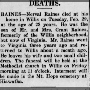 Obituary for Norval RAINES