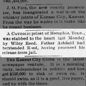 Wiley Reed stabs priest Feb 1889
