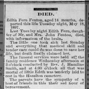 Obituary for Edith Fern Fenton (Aged 14)